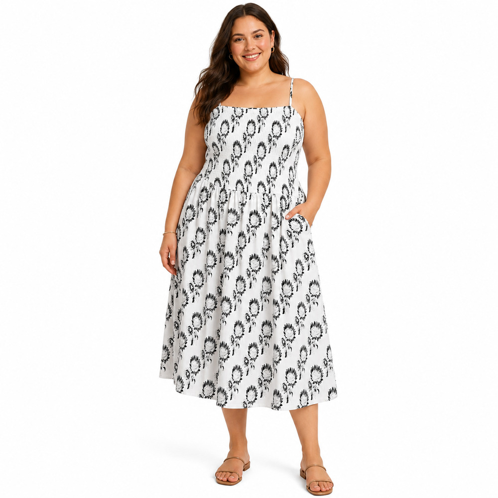 Madewell Maxi Tank Dress Womens Size XL Black White Floral Print Smocked NWOT